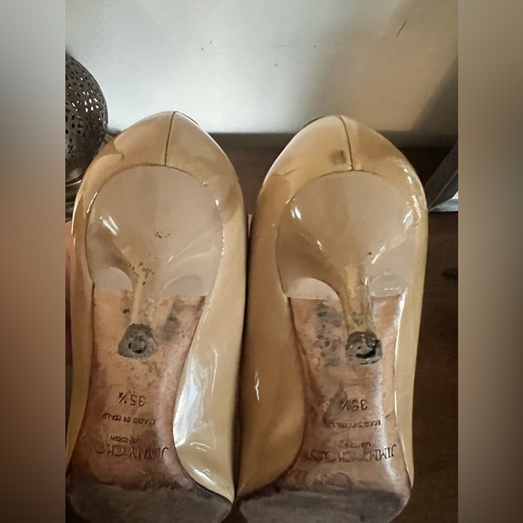 Jimmy Choo Romy Abel Patent Label Womens Pumps Nude Size 35.5 Stiletto Heels - Picture 6 of 8